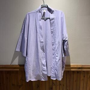 Pact Staycation Short Robe Organic Cotton Open Front Sz L Lavender Cozy Lounge